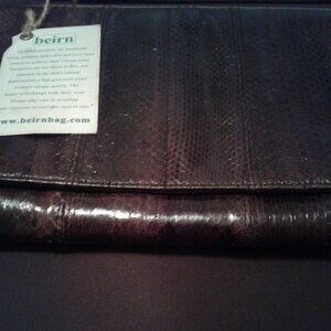 Beirn Snakeskin Timeless Dark Brown Envelope Clutch